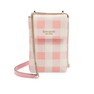 Nwt Kate spade Pink White Bradley Gingham Pebbled Leather Crossbody